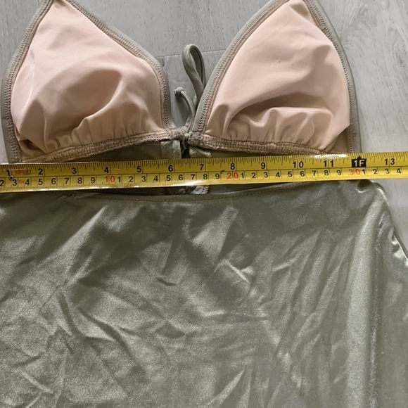 Badgley Mischka one piece swimsuit‎ dress beach rhinestone shimmer sage green M - Picture 10 of 12